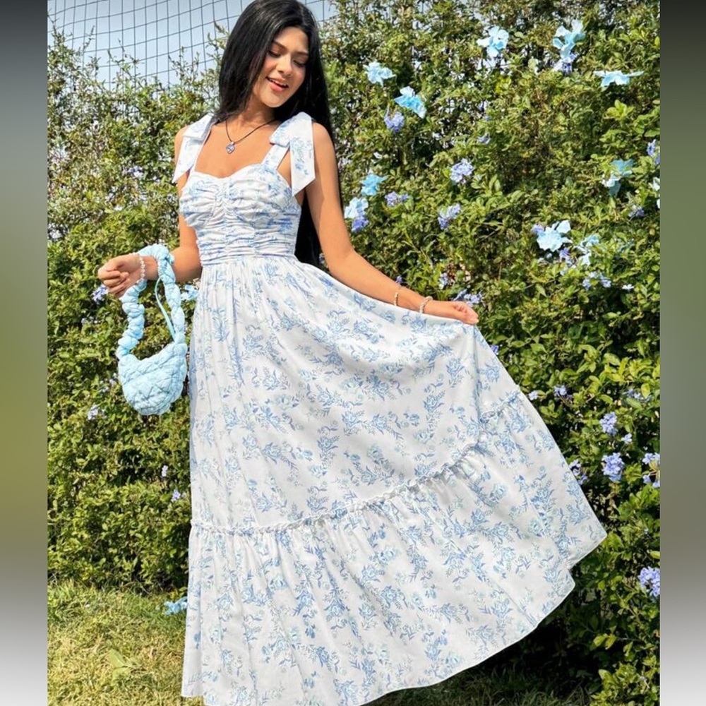 Floral Blue and White Maxi Dress